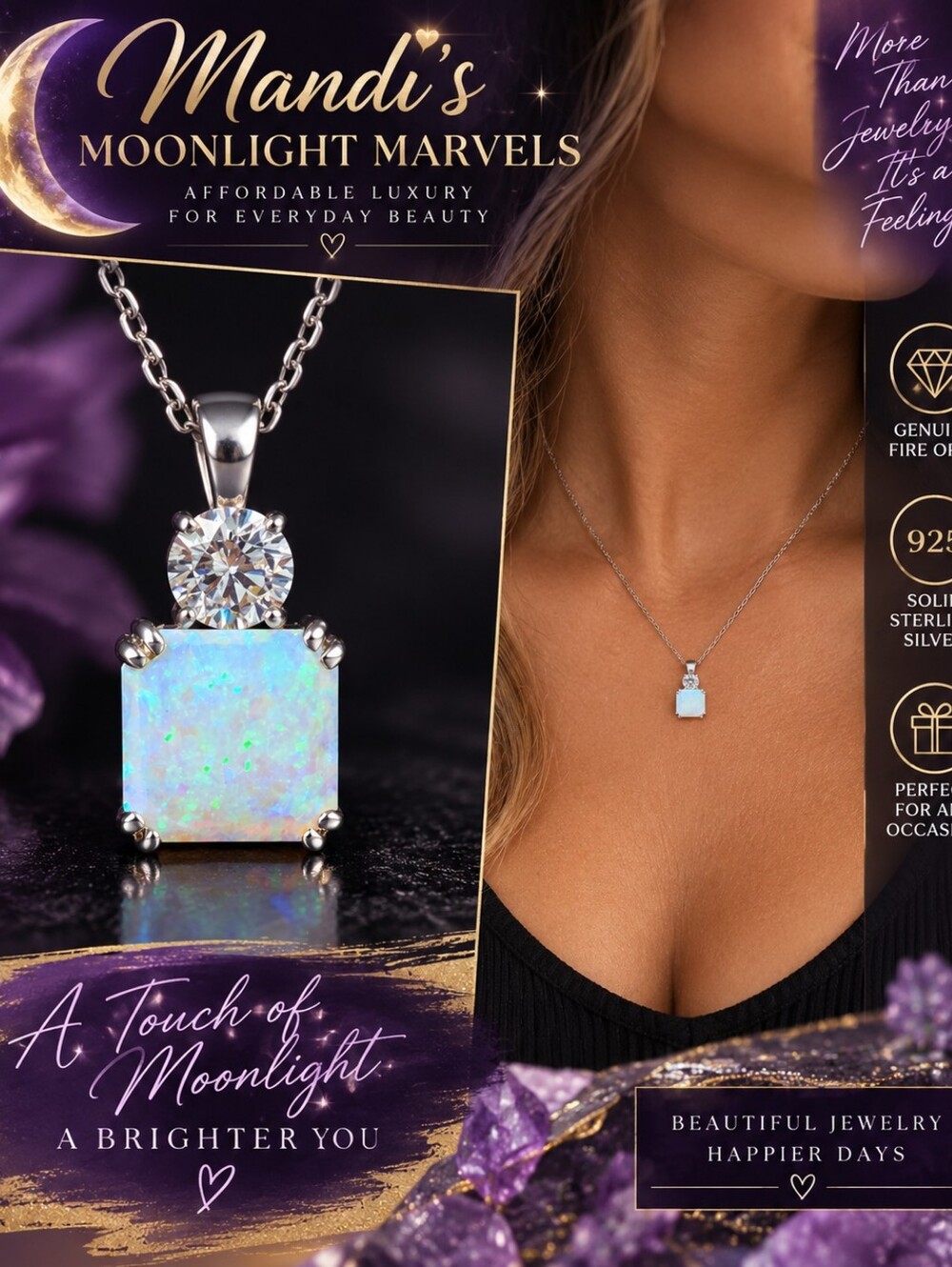 Sterling Silver Opal Pendant Necklace - White Opal